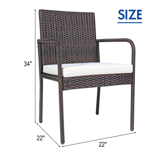 Patiojoy 4-Piece Outdoor Rattan Wicker Dining Chairs with Armrests& Soft Cushions