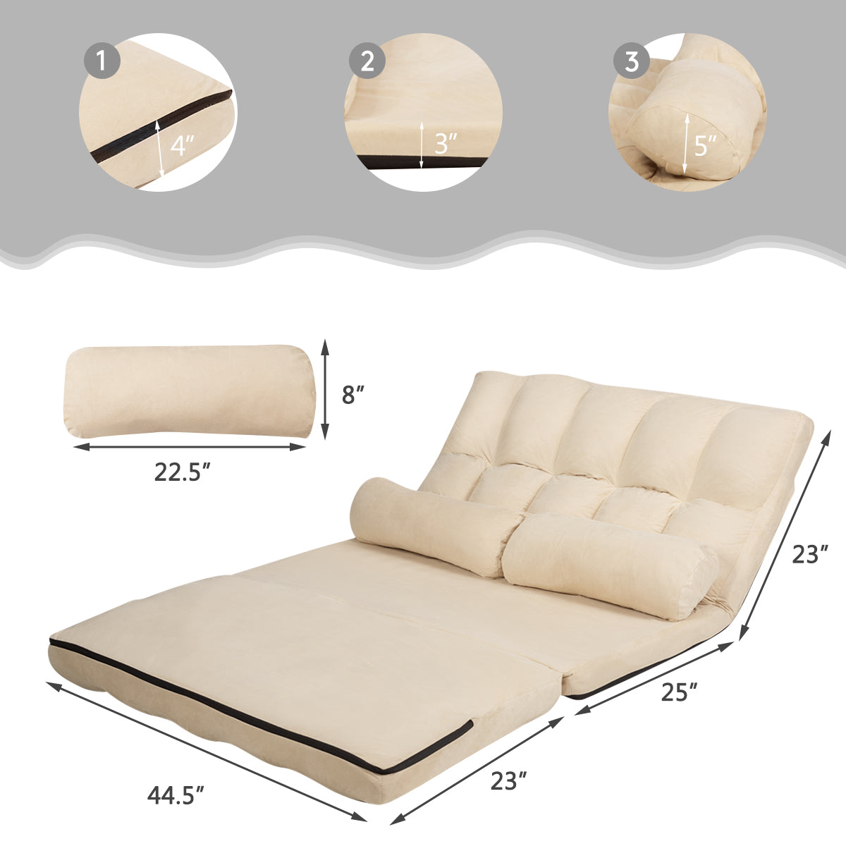 Topbuy Adjustable Floor Sofa Foldable Lazy Sofa Bed with 2 Pillows Beige