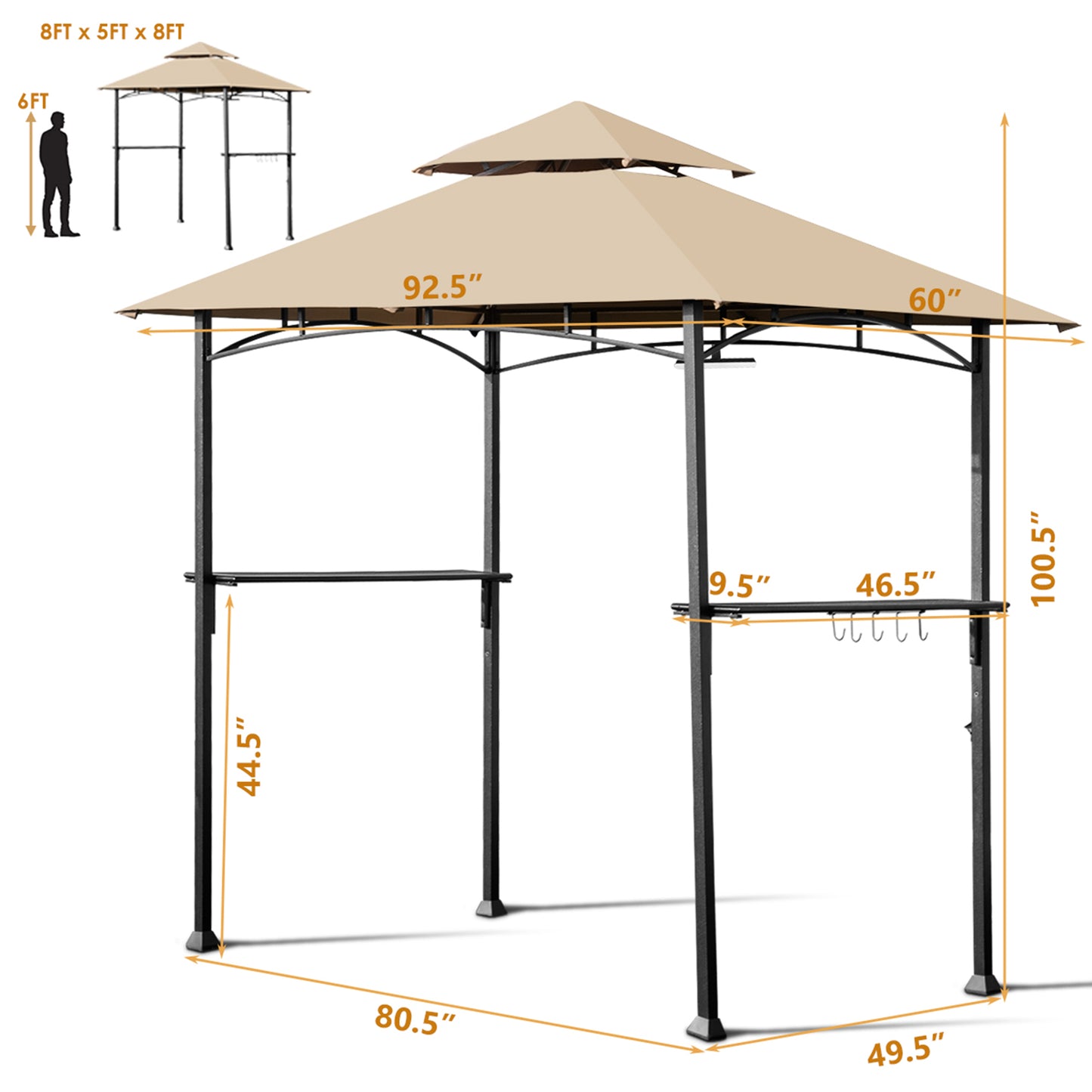 Topbuy 8'' x 5'' Outdoor Patio Barbecue Grill Gazebo 2-Tier BBQ tent with LED Lights