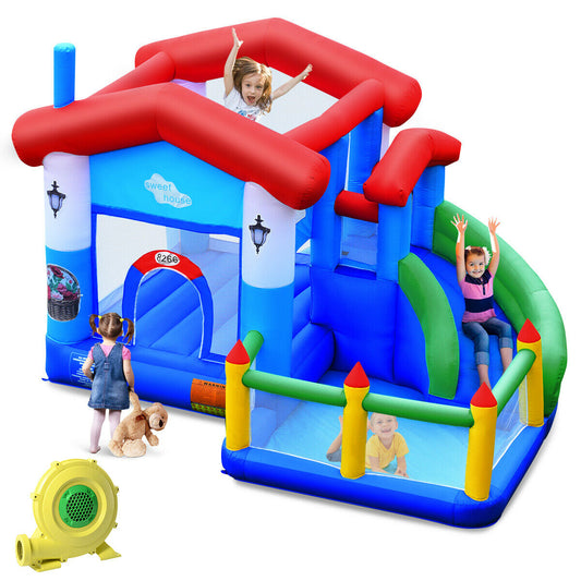 Topbuy Kids Inflatable Bounce House Jump Bouncer Slide Castle Ball Pit with 735W Blower