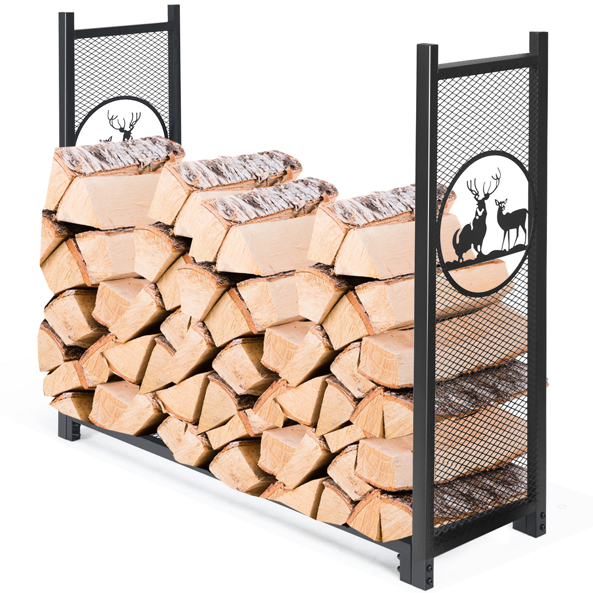 Topbuy Steel Log Storage Stacking Holder Mesh Firewood Pile Rack with Elk Pattern