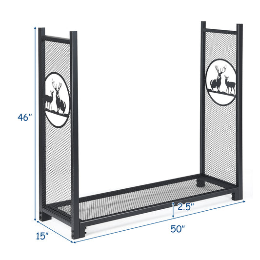 Topbuy Steel Log Storage Stacking Holder Mesh Firewood Pile Rack with Elk Pattern