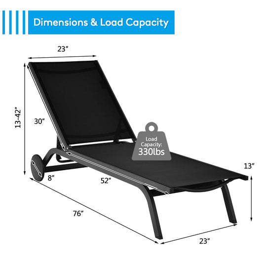 Topbuy 2-Piece Outdoor Aluminum Chaise Lounge Recliner Chair with Adjustable Backrest Black/Brown/Grey