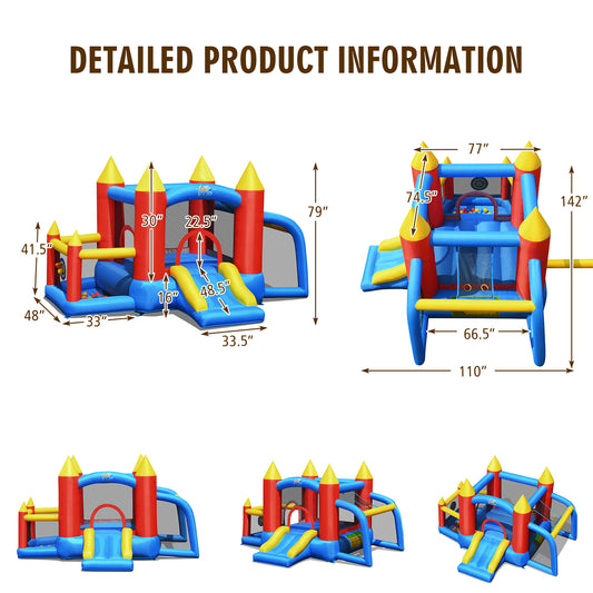 Topbuy Kids Inflatable Bounce House umping Castle with Slide & Soccer Goal