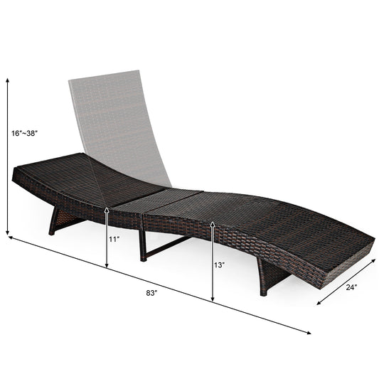 Patiojoy 2-Piece Patio Adjustable Rattan Chaise Lounge Chair Folding Reclining Wicker Chair