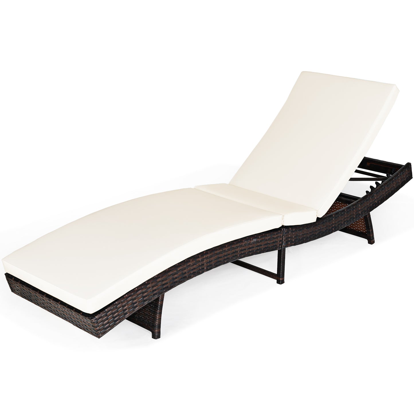 Patiojoy Patio Adjustable Rattan Chaise Lounge Chair Folding Reclining Wicker Chair White