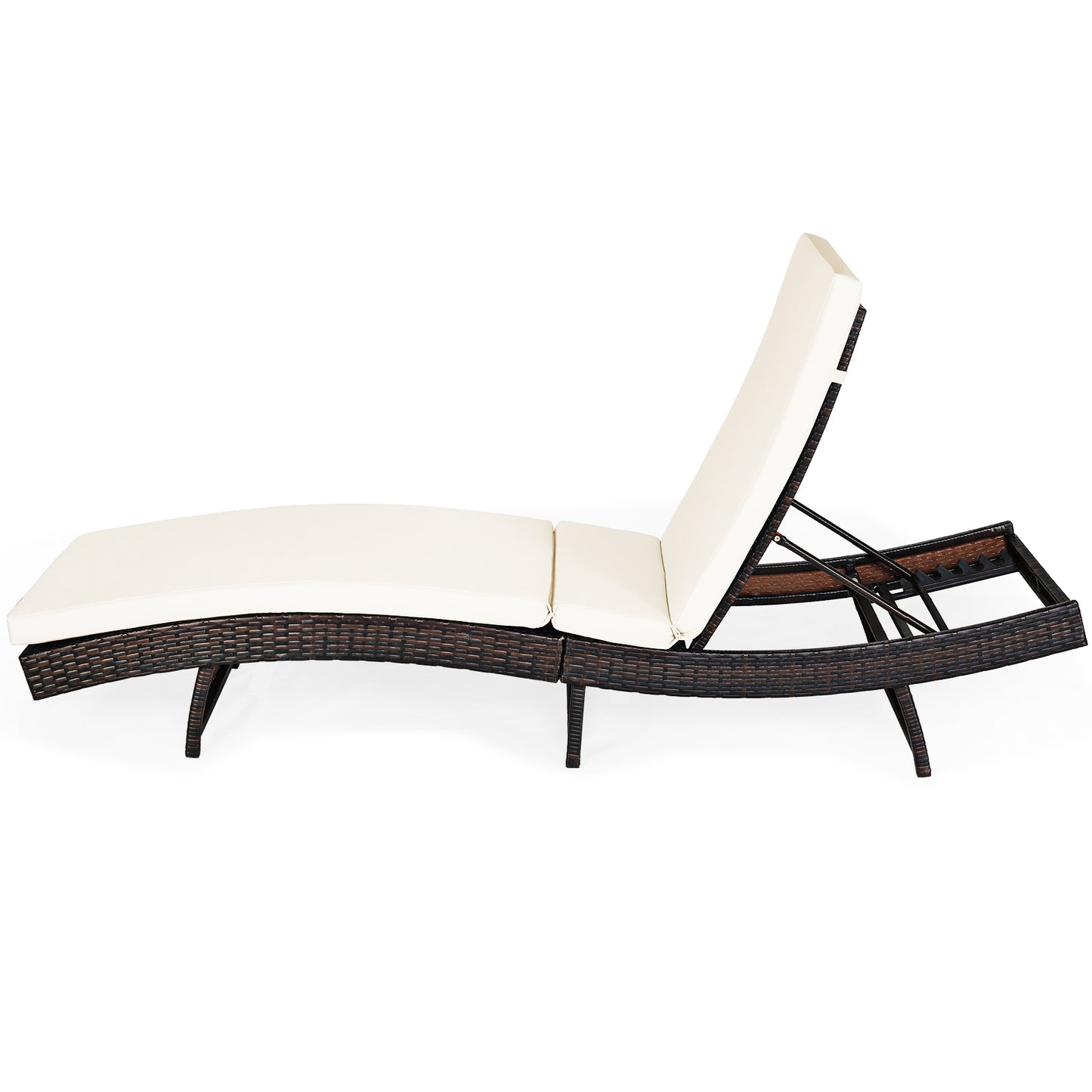 Patiojoy Patio Adjustable Rattan Chaise Lounge Chair Folding Reclining Wicker Chair White