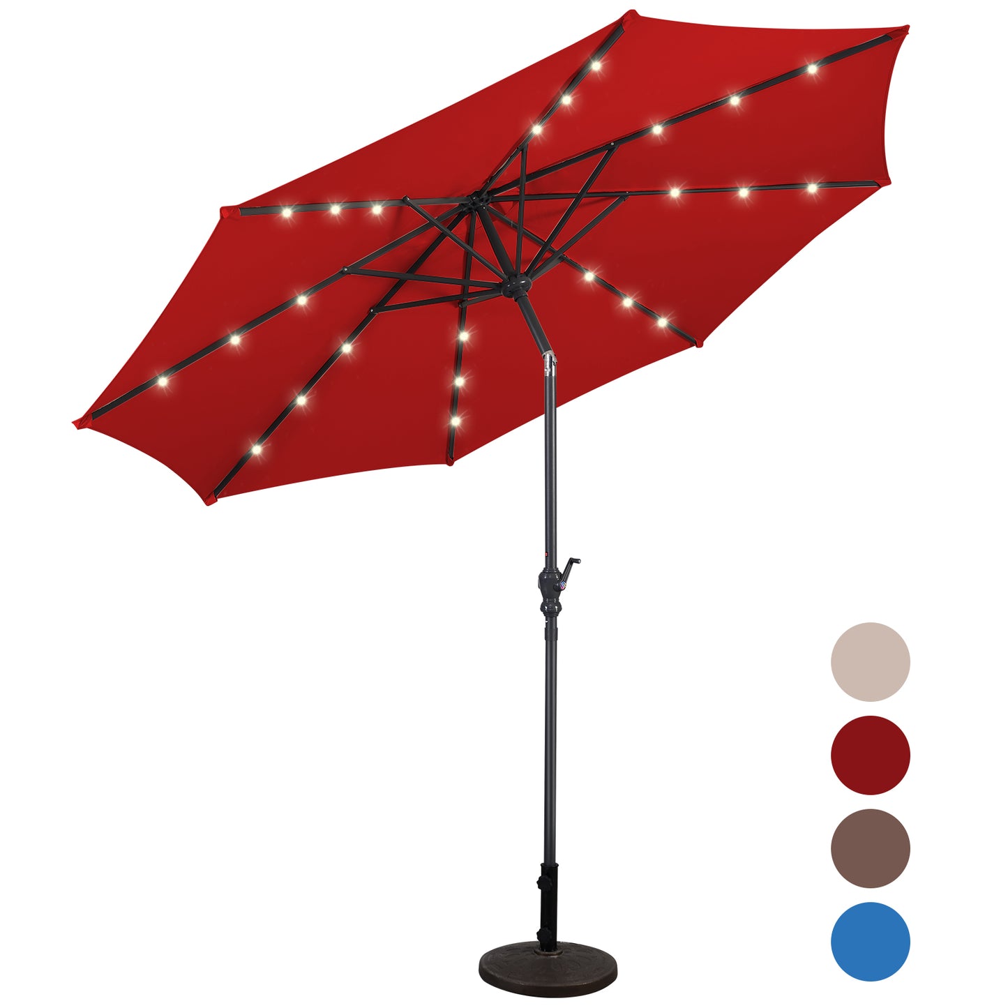 Topbuy 10 ft Patio Market Umbrella w/Solar Powered LED Light Beige/Blue/Burgundy/Tan