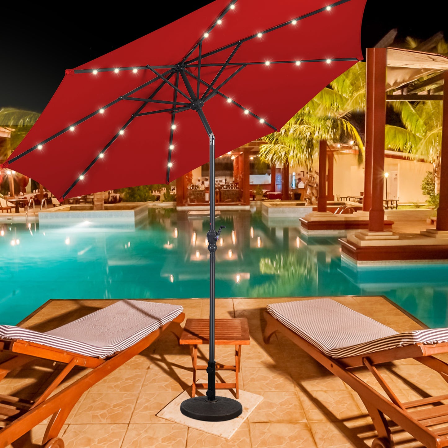 Topbuy 10 ft Patio Market Umbrella w/Solar Powered LED Light Beige/Blue/Burgundy/Tan