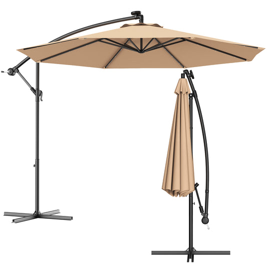 Topbuy 10'Patio Solar Umbrella LED Sun Shade Offset W/Base Beige/Tan/Burgundy