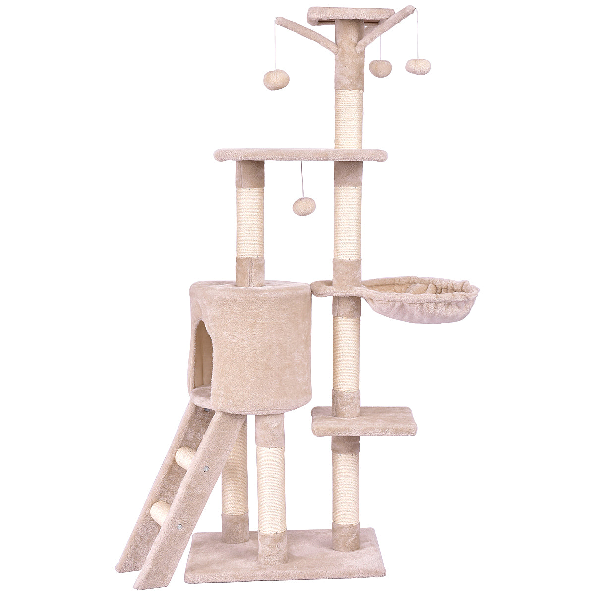 Topbuy 56-in Pet Cat Activity Tree Kitten Climbing Tower with Condo & hammock Beige