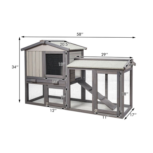 Topbuy 2-Tier Wooden Chicken Coop Bunny Cage Large Rabbit Hutch with Removable & Ramp