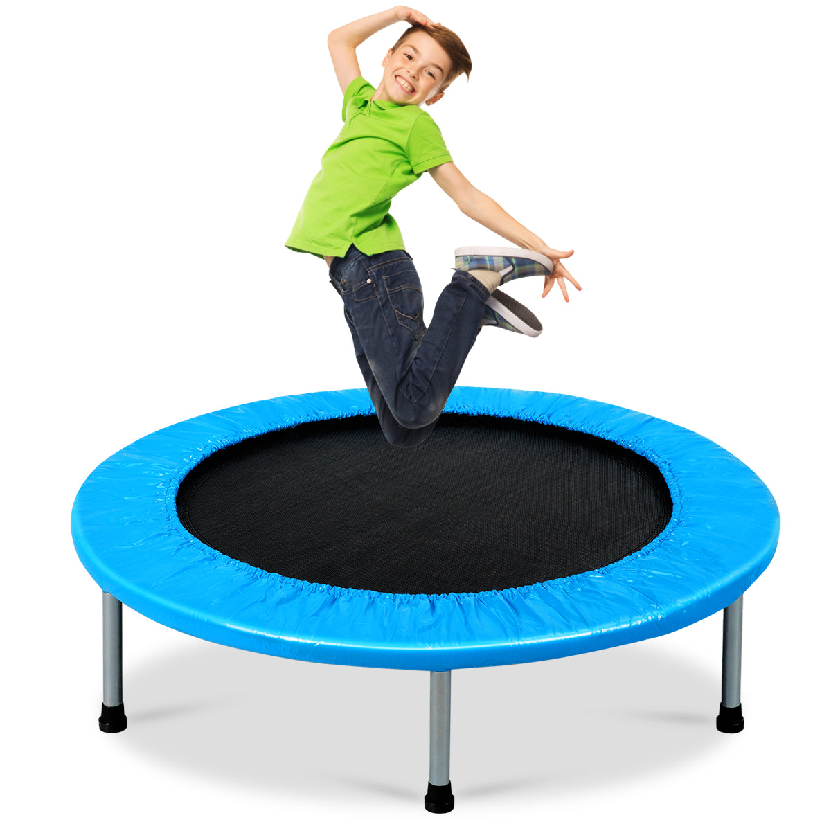 Topbuy 38'' Folding Mini Trampoline Portable Rebounder Trampoline with Padding & Springs Pink/Blue