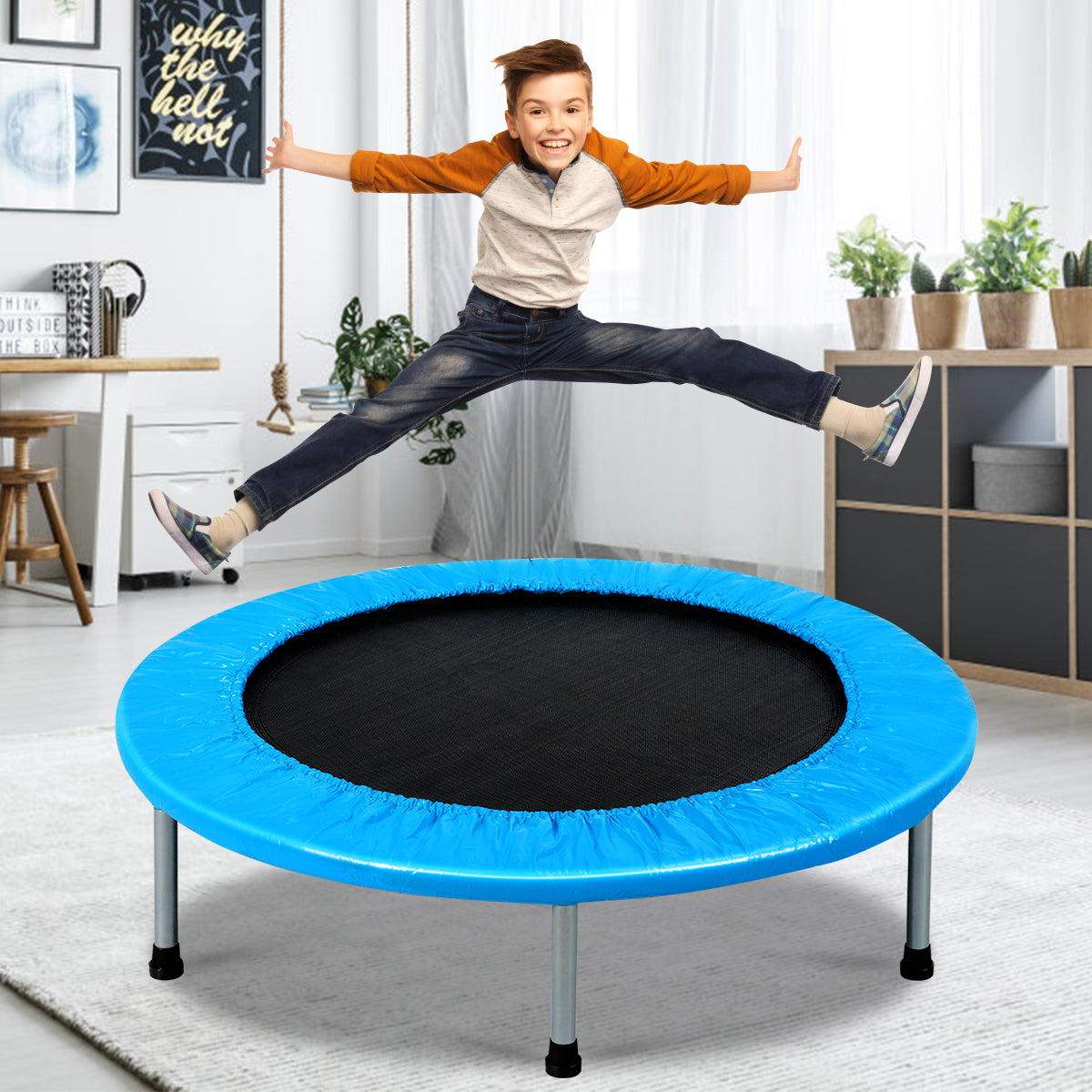 Topbuy 38'' Folding Mini Trampoline Portable Rebounder Trampoline with Padding & Springs Pink/Blue