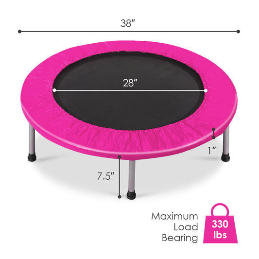 Topbuy 38'' Folding Mini Trampoline Portable Rebounder Trampoline with Padding & Springs Pink/Blue