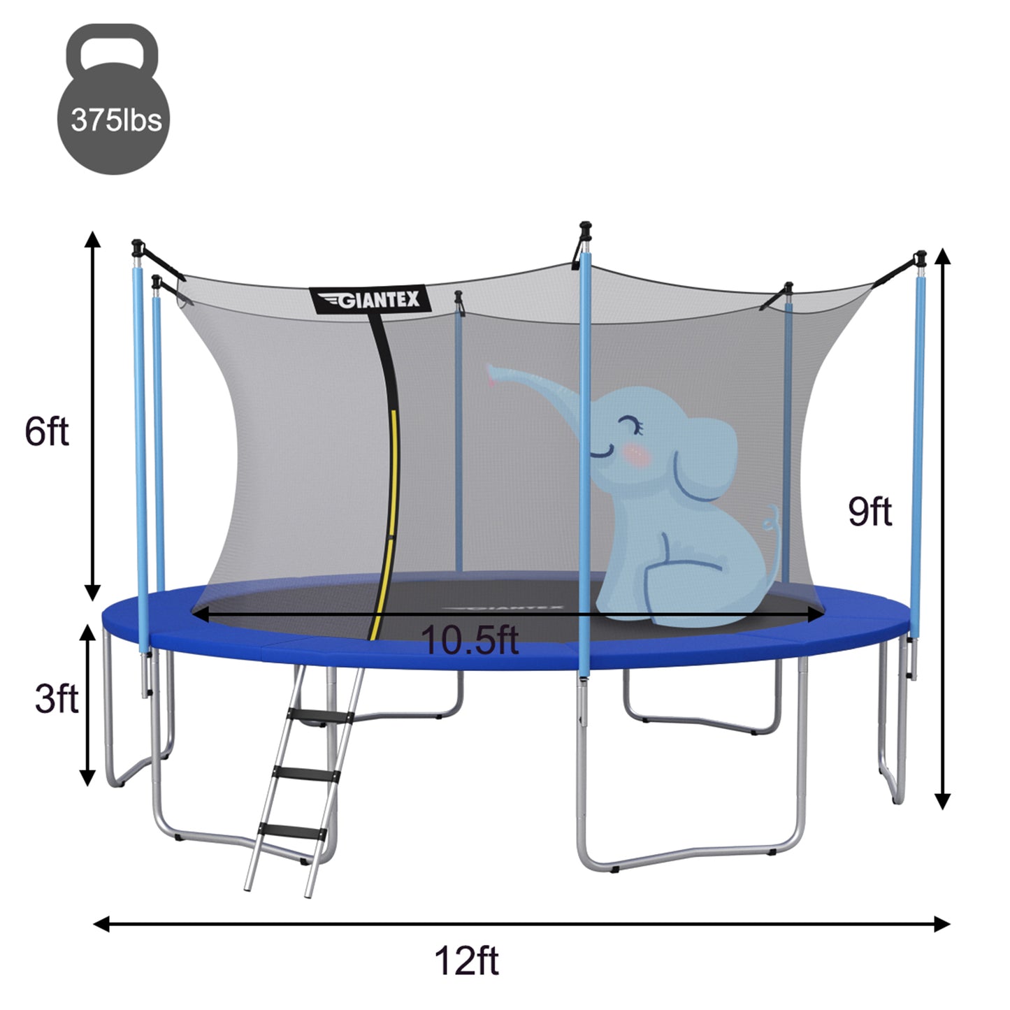 Topbuy 12 FT Trampoline Combo Bounce Jump Safety Enclosure Net W/ Spring Pad Ladder