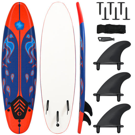 Topbuy 6' Surfboard Inflation-free Long Surfing Board with Safety Leash Red/Yellow/White