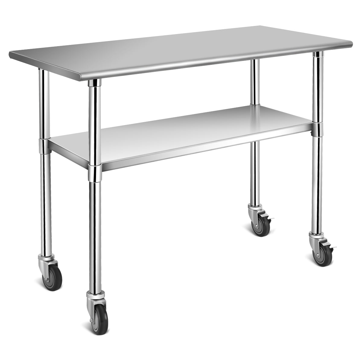 Topbuy Stainless Steel Mobile Kitchen Prep & Work Table with 4 Wheels, Silver