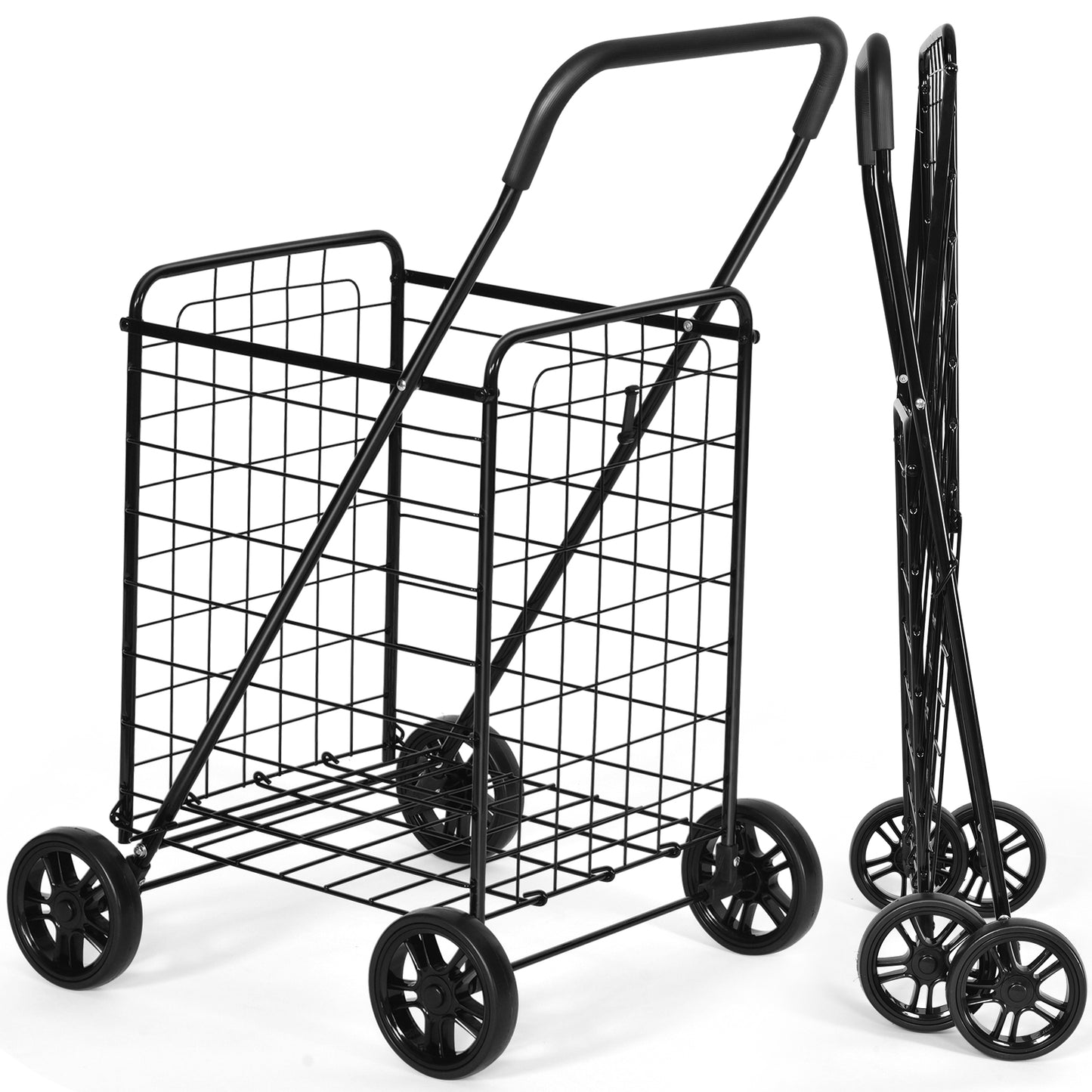 Topbuy Folding Shopping Cart Utility Trolley Grocery Cart with Wheels Silver/Black