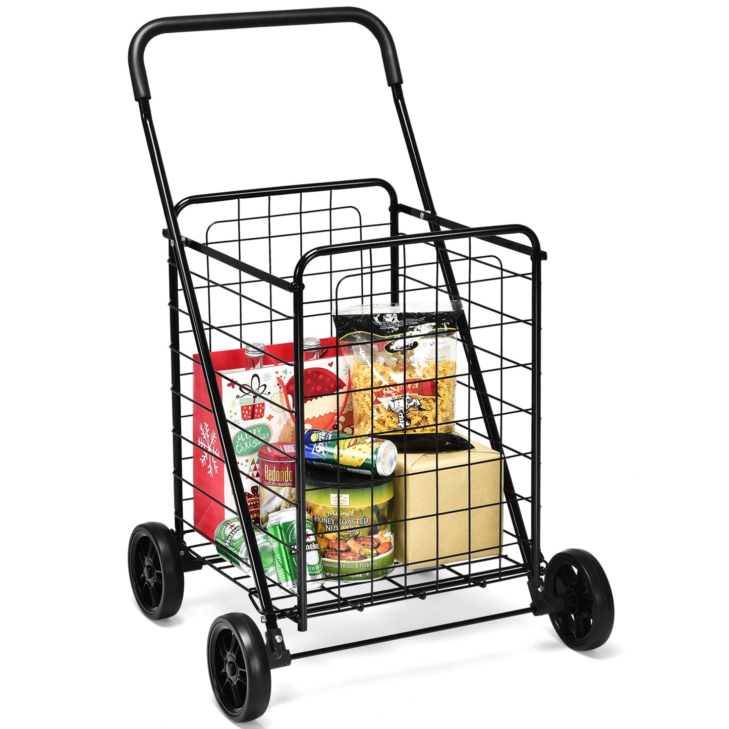 Topbuy Folding Shopping Cart Utility Trolley Grocery Cart with Wheels Silver/Black