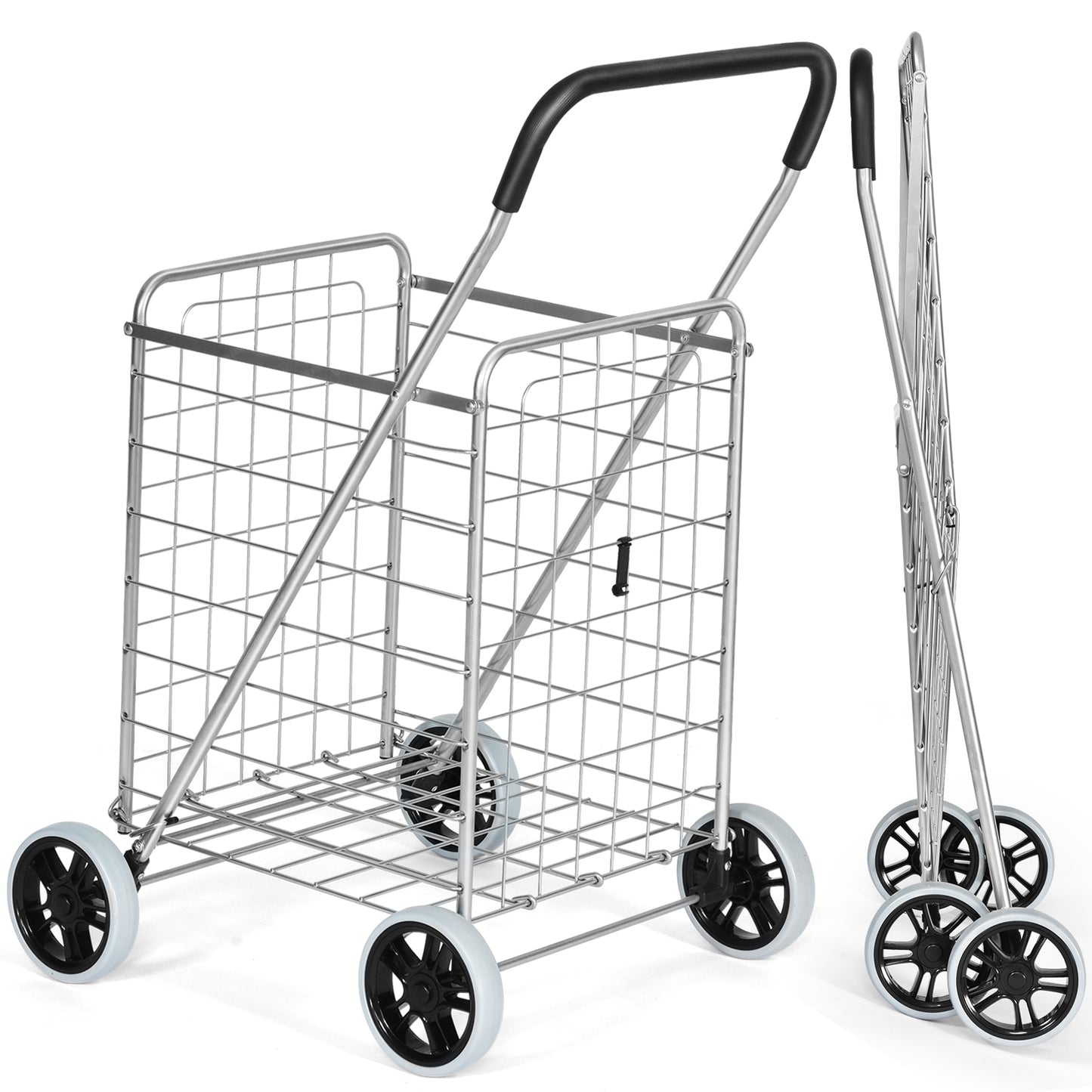 Topbuy Folding Shopping Cart Utility Trolley Grocery Cart with Wheels Silver/Black