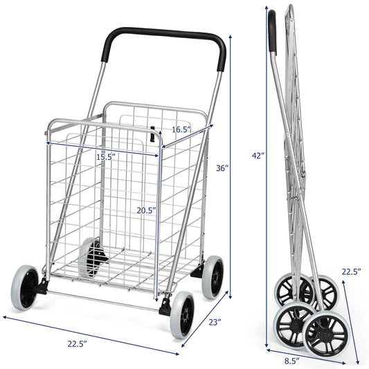 Topbuy Folding Shopping Cart Utility Trolley Grocery Cart with Wheels Silver/Black