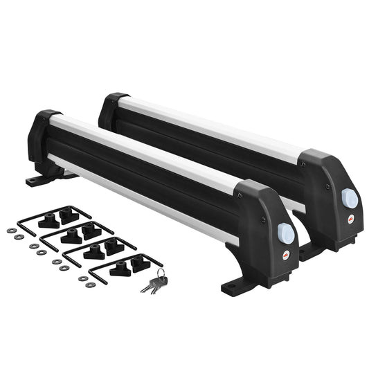 Topbuy 2-Piece Ski & Snowboard Car Racks 30'' Snowboard Car Roof Rack with Lock & Button