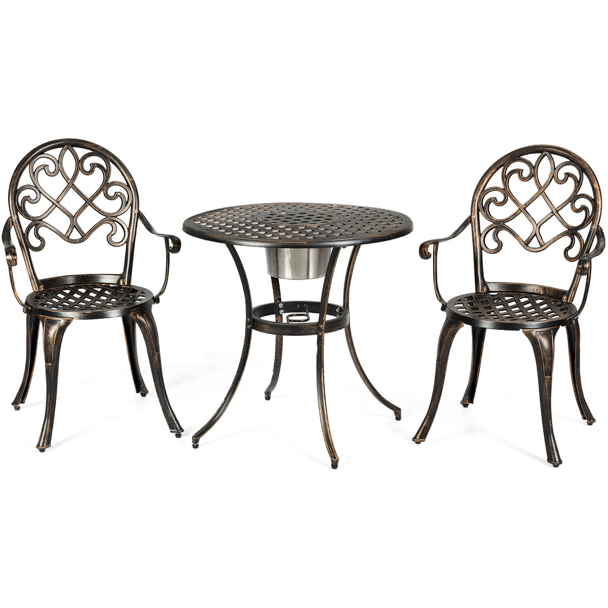 Topbuy Set of 3 Patio Cast Aluminum Dining Table Chairs Set