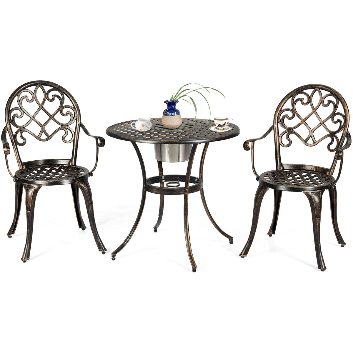 Topbuy Set of 3 Patio Cast Aluminum Dining Table Chairs Set