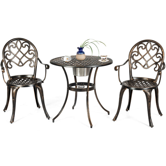 Topbuy Set of 3 Patio Cast Aluminum Dining Table Chairs Set