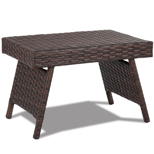 Patiojoy Outdoor Wicker Table Patio Rattan Coffee Table Side Table Steel Frame