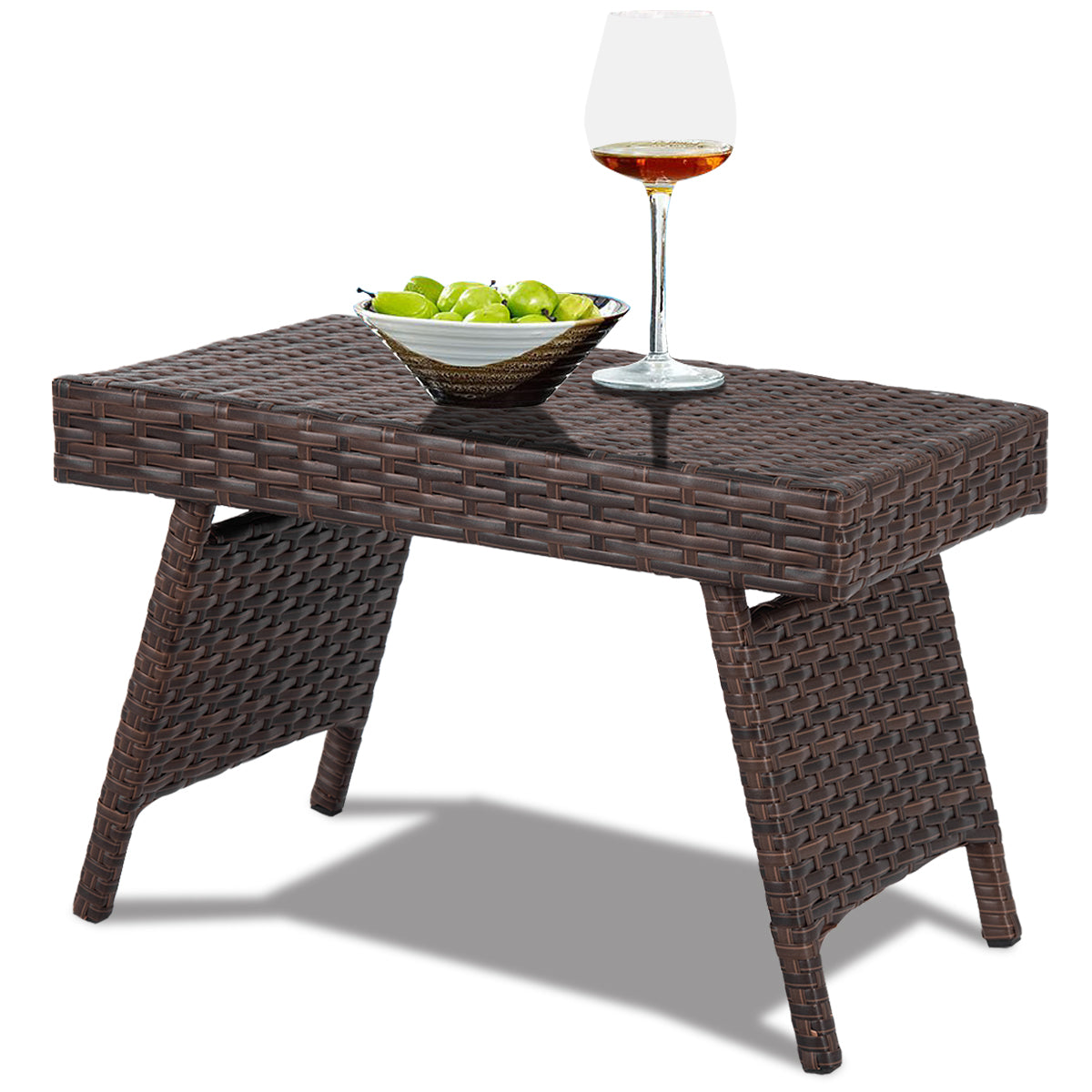 Patiojoy Outdoor Wicker Table Patio Rattan Coffee Table Side Table Steel Frame