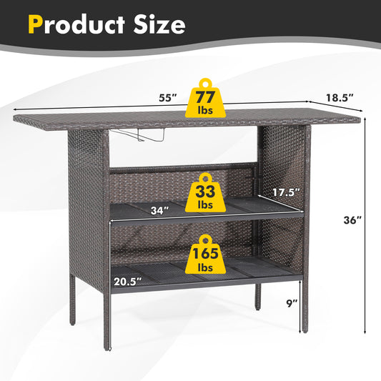 Patiojoy Outdoor Garden Patio Rattan Wicker Dining Table Bar Table Shelves Furniture