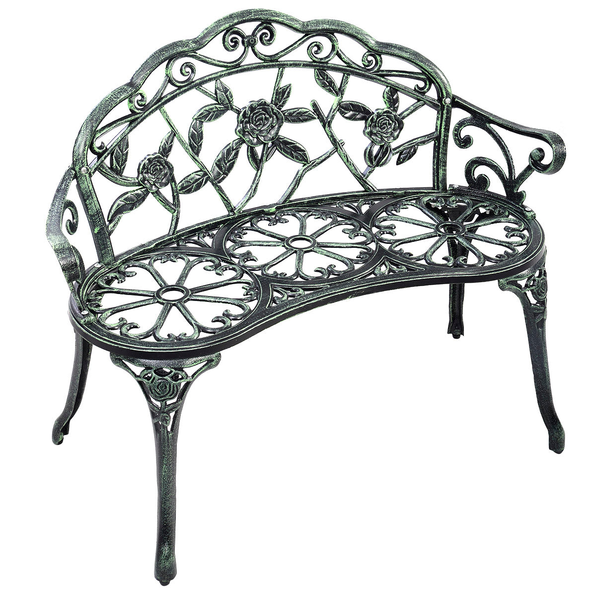 Topbuy Outdoor Garden Bench Cast Aluminum cast iron Antique Green