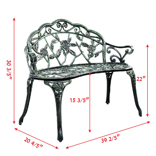 Topbuy Outdoor Garden Bench Cast Aluminum cast iron Antique Green