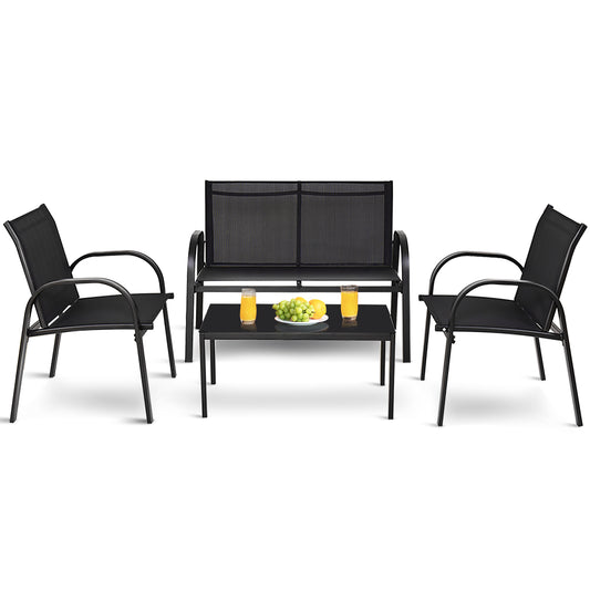 Topbuy 4PCS Black Furniture Set Chairs Coffee Table Patio Garden Brand New