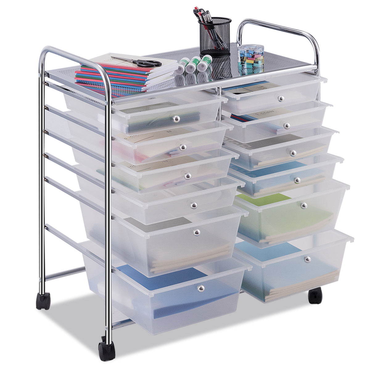 Topbuy 12-Drawers Rolling Storage Cart with Organizer Top