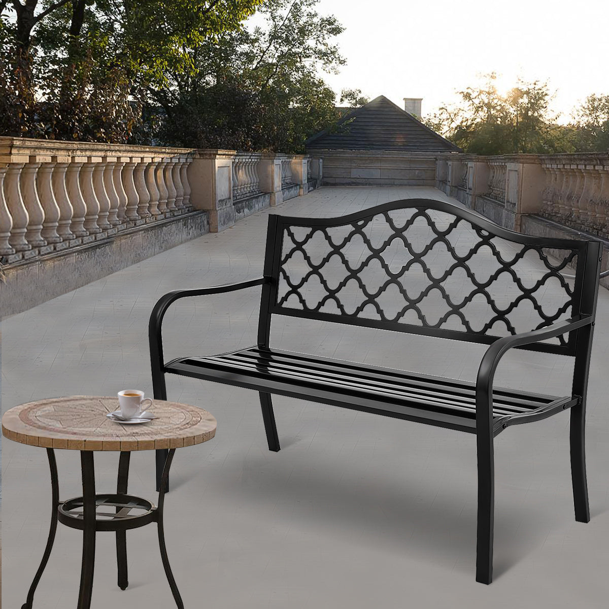 Patiojoy Outdoor Chair Garden Patio Bench Cast Iron Frame Black