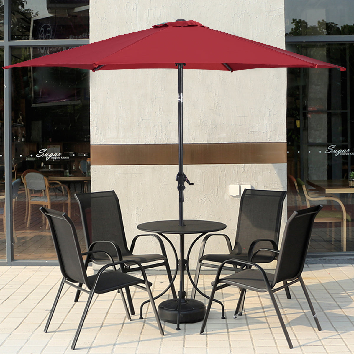 Topbuy Patio 9'Outdoor Steel Market Backyard Garden Patio Table Umbrella Beige/Red/Brown