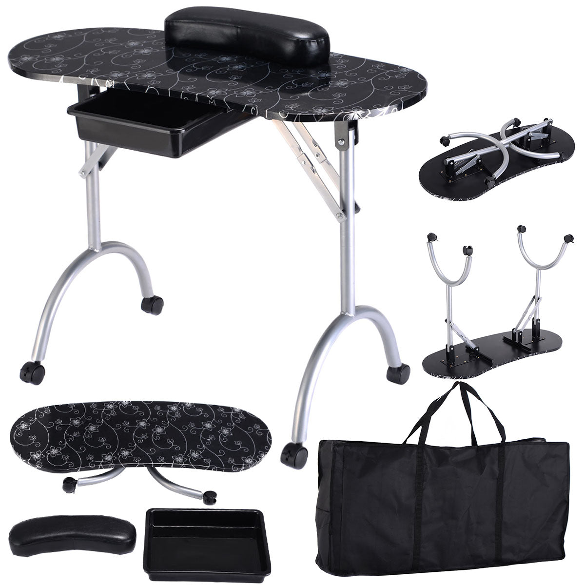 Topbuy Beauty Salon Equipment Manicure Nail Table Portable Black