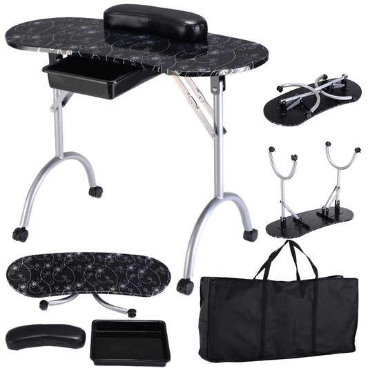 Topbuy Beauty Salon Equipment Manicure Nail Table Portable Black