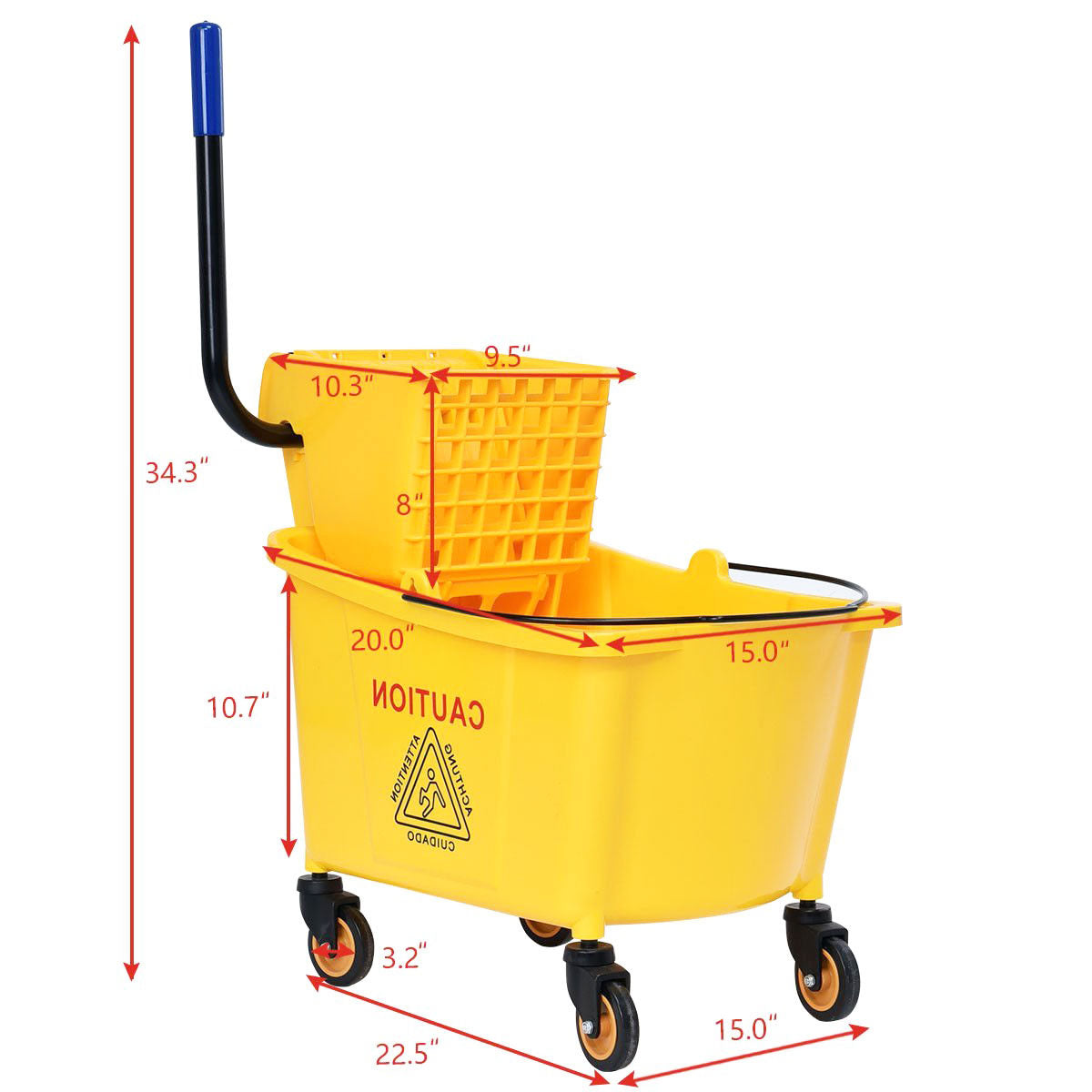 Topbuy 35 Quart Mop Bucket Wringer Side Press bathroom hotel