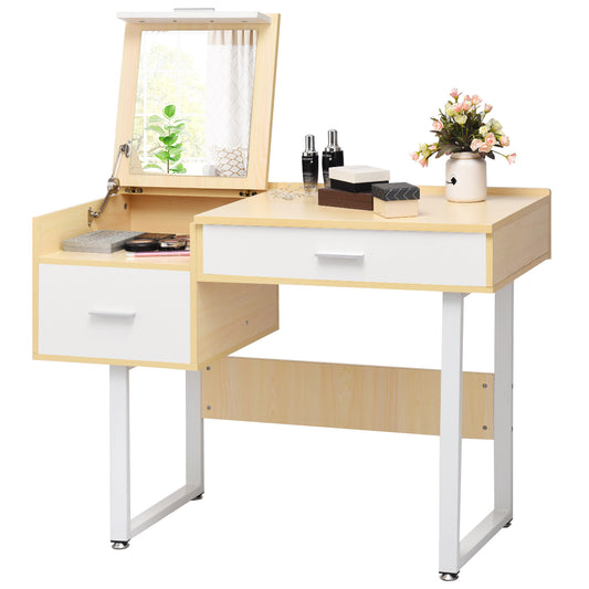 Topbuy Versatile Dressing Table Computer Desk Vanity Table with Flip Top Square Mirror