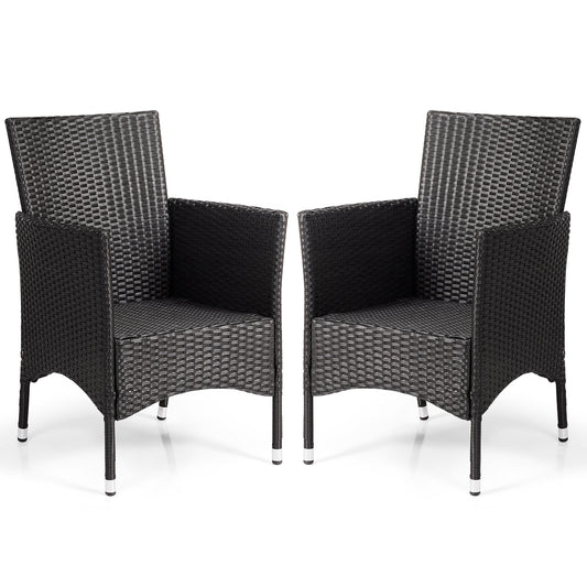 Patiojoy 2PC Patio Rattan Wicker Dining Chairs Set With Cushions Black