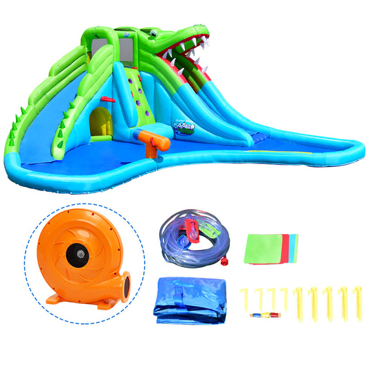 Topbuy Inflatable Splash Crocodile Water Slide Park Climbing Wall & Pool w/780W Blower