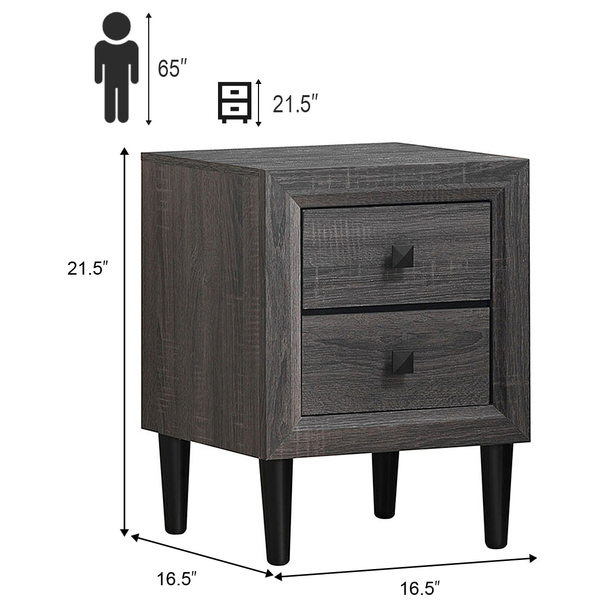 Topbuy 2 Drawers Nightstand Bedside End Table Storage Display Bedroom