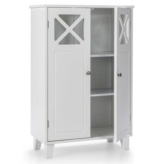 Topbuy Free Standing Bathroom Cabinet Floor Storage Organizer w/Double Doors, White