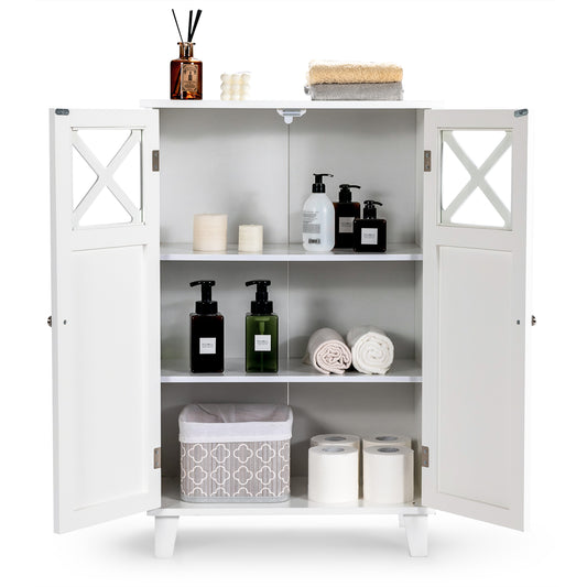 Topbuy Free Standing Bathroom Cabinet Floor Storage Organizer w/Double Doors, White