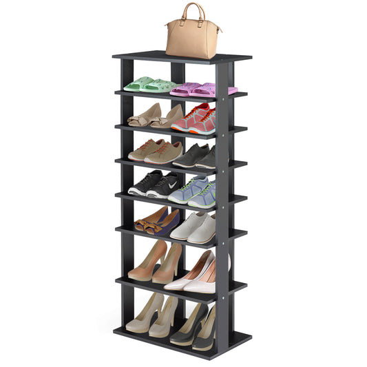 Topbuy 7-Tier Double Shoe Rack Storage Organizer Free Standing Shelves MDF Black