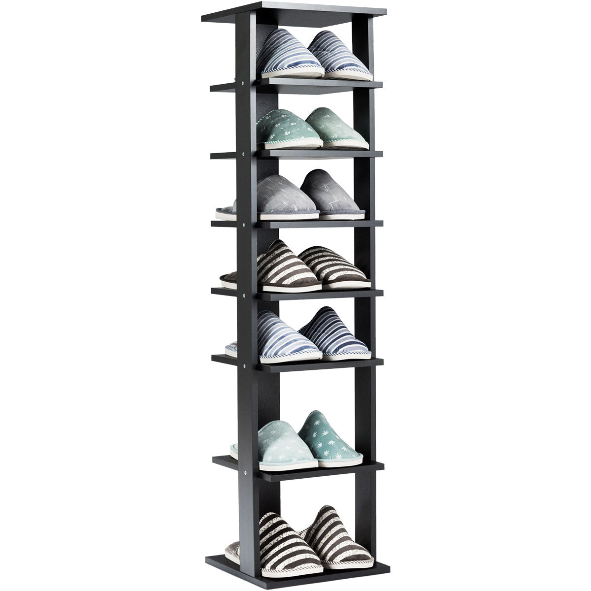 Topbuy 7-Tier Shoe Rack Free Standing Shelving Storage Organizer Compact Design Black